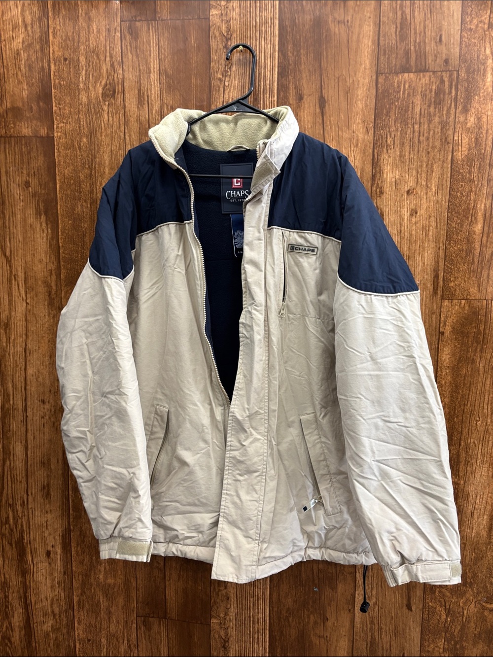 Chaps Lightweight Beige and Navy Colorblock Jacket
